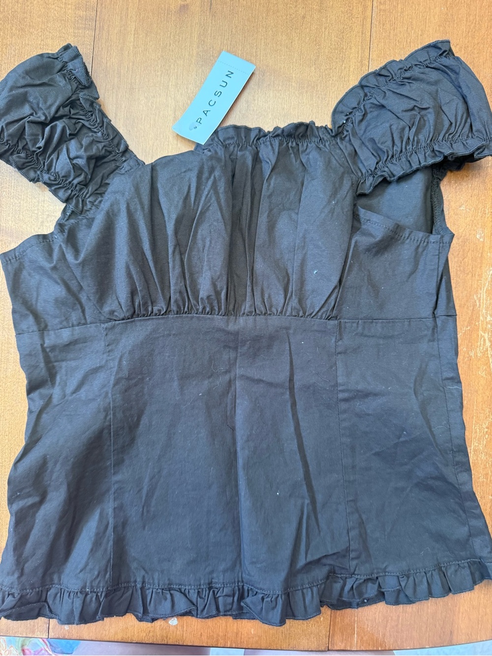 Brandy Melville Black Ruffle Off-Shoulder Button Front Top - Picture 2 of 3